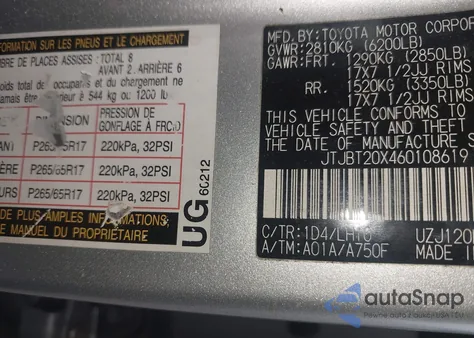 2006 Lexus Gx 470 z USA, uszkodzony, nr VIN JTJBT20X460108619